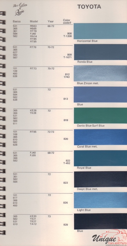 1970 - 1973 Toyota Paint Charts Kansai 9